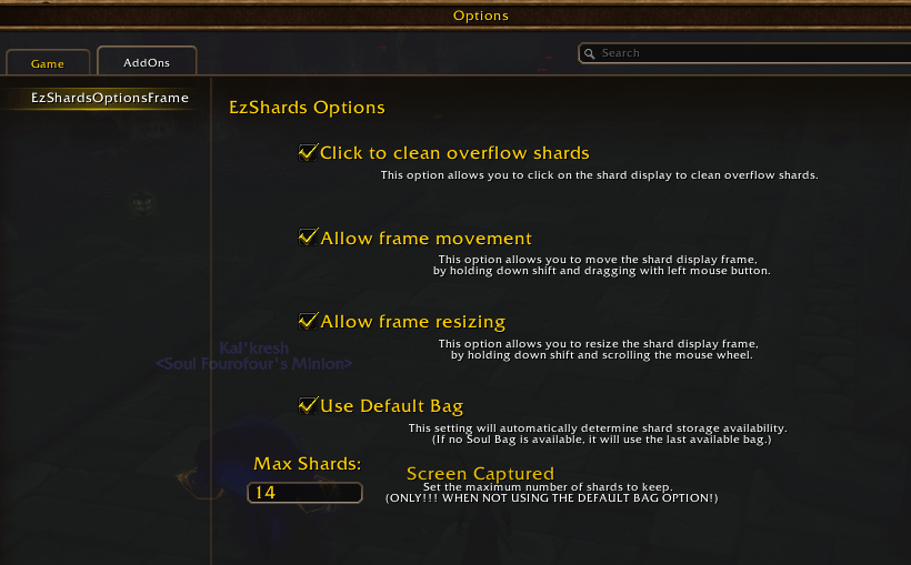 EzShards menu