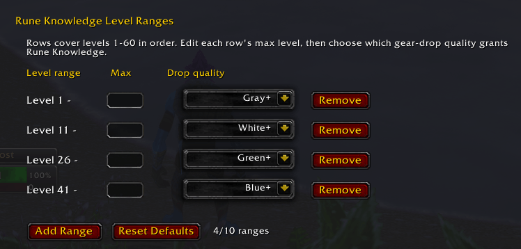 Char Level Ranges for Rune Knowledge
