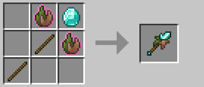 Image of diamond mossthorn crafting recipee, it requires 1 diamond on top right corner slot, a stick on the middle and bottom left slots and living moss item around the diamond, top middle and center right slots