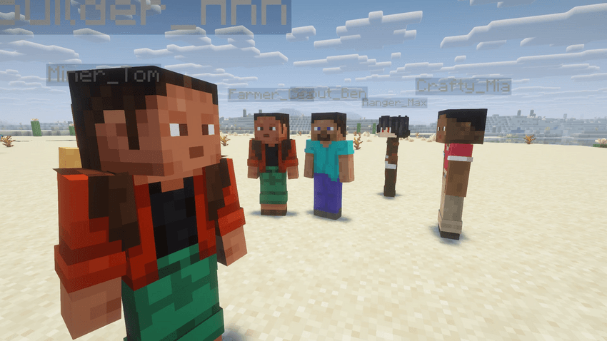 Players with their skins and name tags