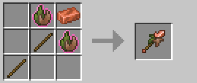 Image of copper mossthorn crafting recipee, it requires 1 copper ingot on top right corner slot, a stick on the middle and bottom left slots and living moss item around the copper ingot , top middle and center right slots