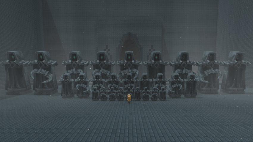 All statue models placed in 3 rows behind the player