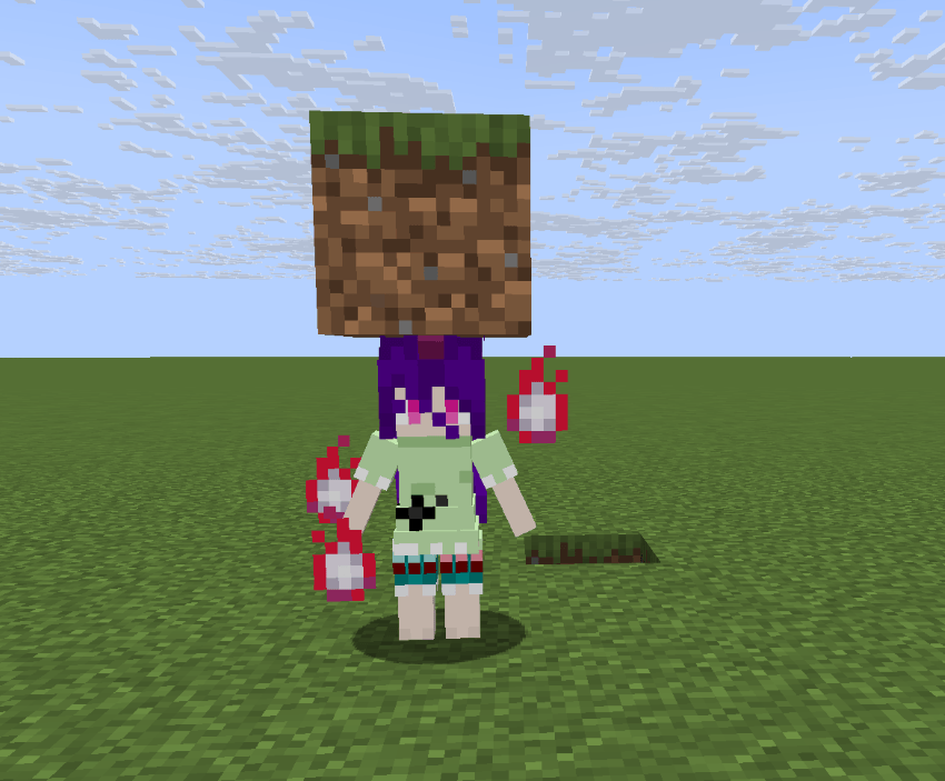 The maid is carrying a grass block
