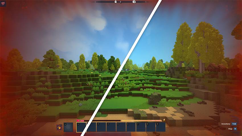 Сравнение эффектов огненного экрана без и с включенным модом.