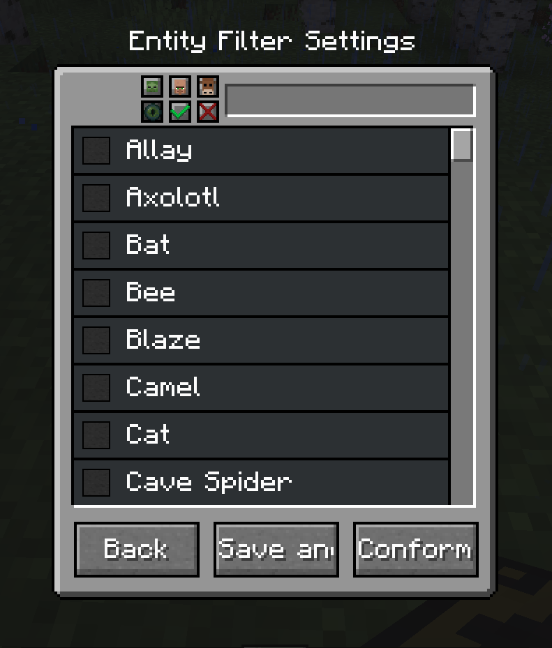 This pressure plate supports custom detection settings, allowing you to filter by mob type—including entities from other mods. Simply select the desired category or specific mob to control activation behavior.