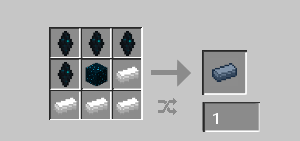 Sculk Alloy Ingot recipe, 4 Sculk Crystals, 4 Iron Ingots, and 1 Sculk