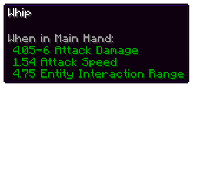 Whip stats and descriptions of all three enchantments