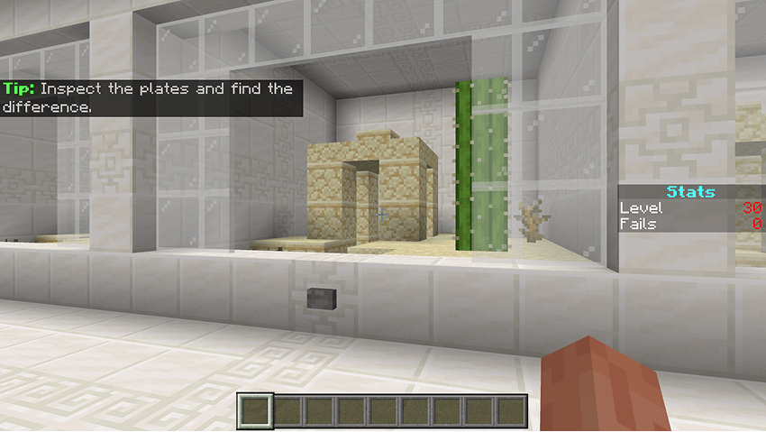 A screenshot of the bonus level, featuring three nearly identical plates, each containing a desert well and a cactus.