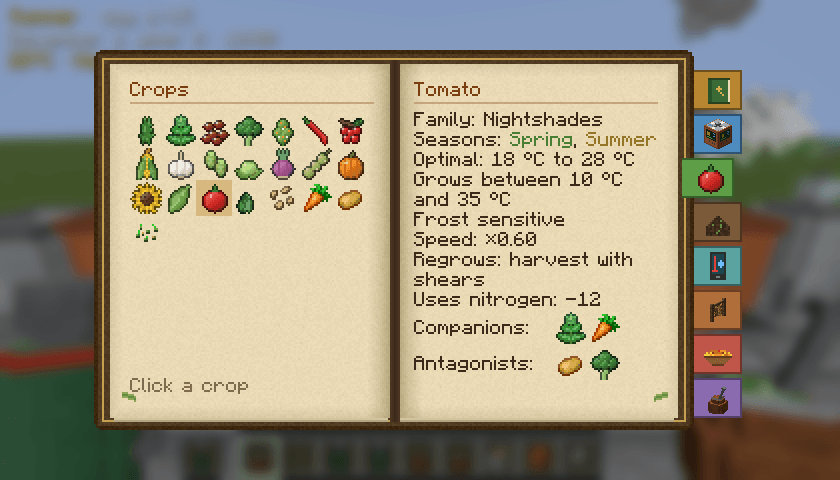 Crop sheet in the manual