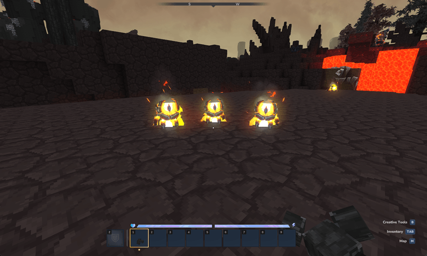 Three Loving Sparks stare at me holding Charcoal. I've been spotted!
