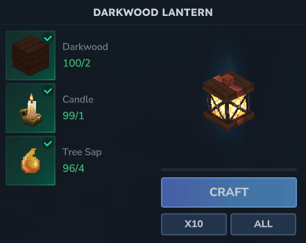 Recipe example of one of the lanterns.