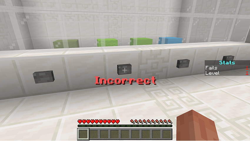 A screenshot of the message “Incorrect” after a wrong guess. The “Fails” counter in the “Stats” scoreboard shows “1”.