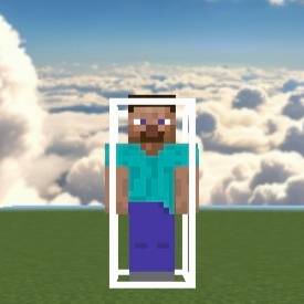 Elytra mace pvp bot/dummy with hitboxes visible — Minecraft Bedrock addon, screenshot 1
