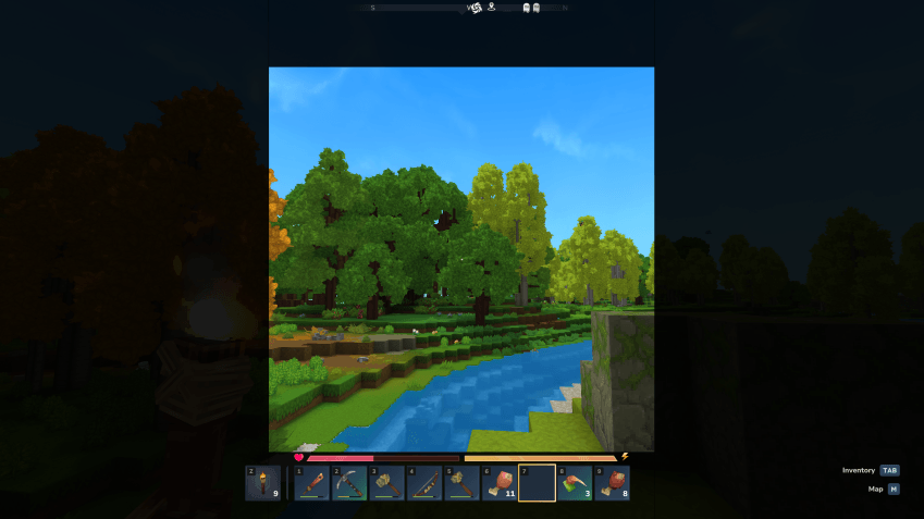 in game first person view looking through spyglass at tree in distance. The screen is darkened with a square of normal light in the centre