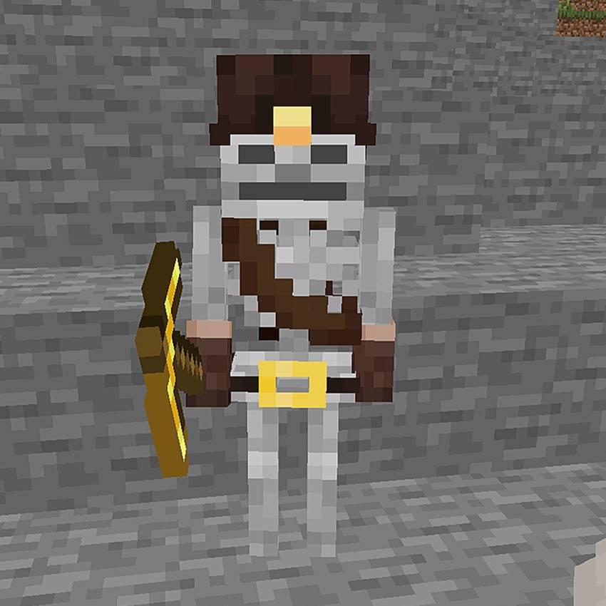 Skeleton Miner Health: 40 Damage: 5 Ability: Mining Fatigue (10s) Breaks stone and cobblestone Spawning: Caves only