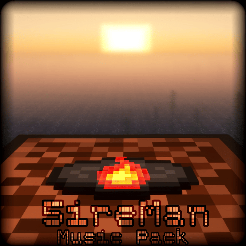Cover art for the 5ireMan Music Reimagined resource pack — a pixelated record player on a sunset background