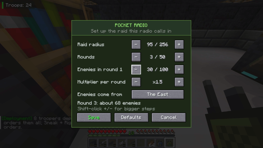 Showing the menu screen for configuring your raids