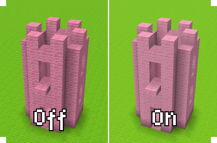 Pink castle with the texture pack on / off (on is right off is left)