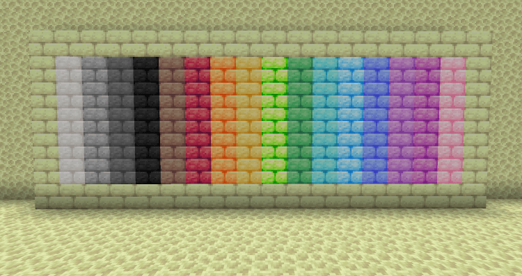 Every color of basic End Stone Brick block in the mod, lined up side-by-side