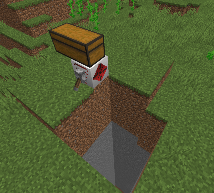 A Quarry with no upgrades, paused by a redstone signal.