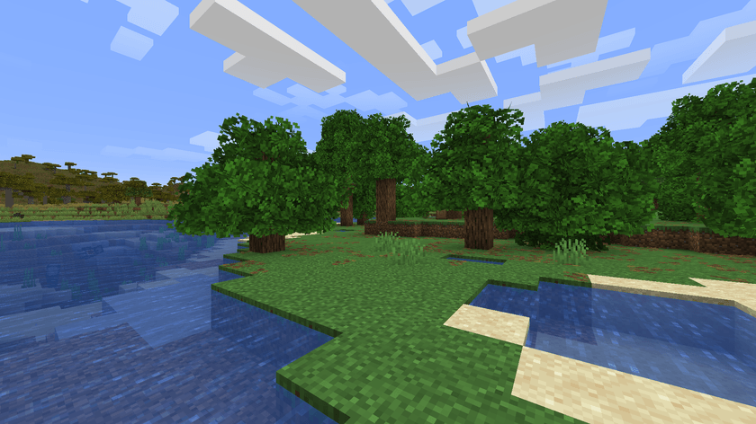 Fuller oak foliage beside a river without shaders