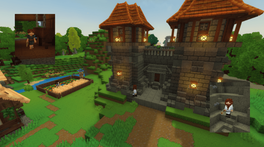 View on the village, lumberjack and miner