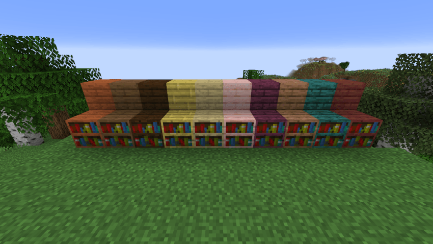 Bookshelves from different wood types