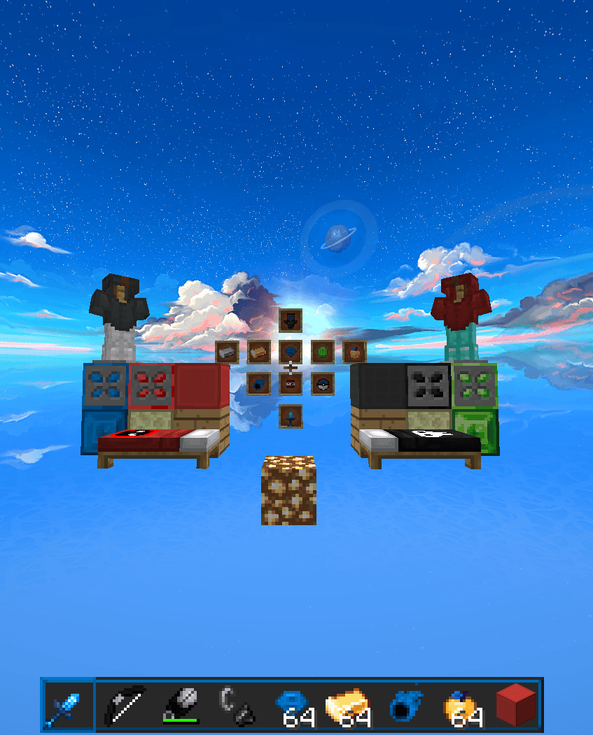 Ores, beds, items, sky and hotbar