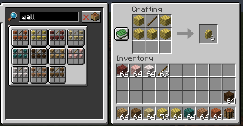 Crafting recipes for riverside wooden walls