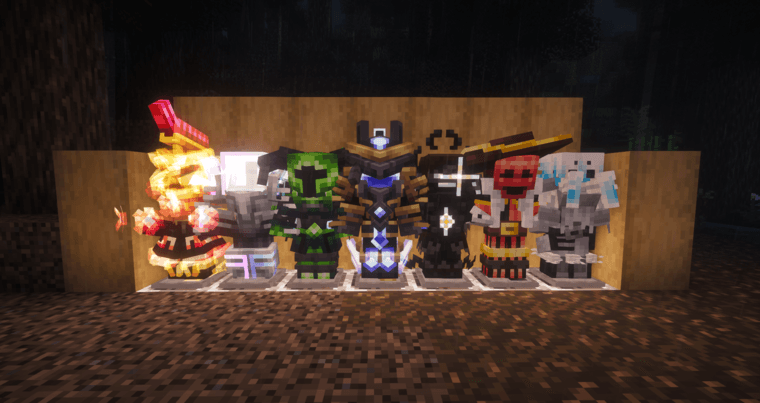 Some armor sets included in the modpack