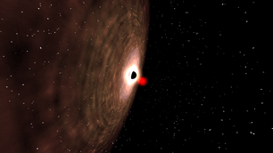 Black hole with a red star