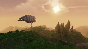 Airship over sunset