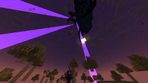Withered Symbiont near a Wither Storm destroying the Sky City dimension (Portals mod)