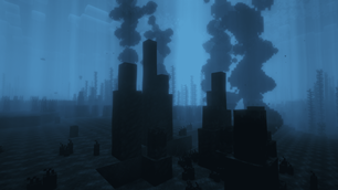 Thermal vents on the seafloor, surrounded by tube worms