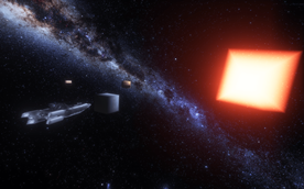 Ship floating through space