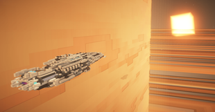 Ship floating next to planet