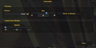 ItemLocker settings panel