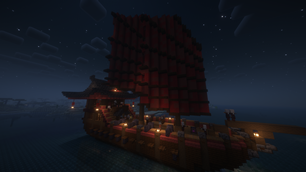 Asian Illager Ship Night View