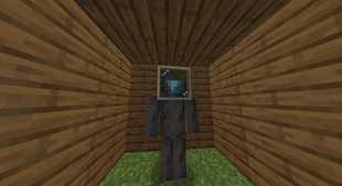 Personal Guard with glass block on the head