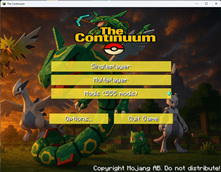 The Continuum – Legendary Pokémon Main Menu