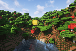 A Yellow Hot Air Balloon in a Dark Forest bay