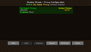 Shadow Stream main menu