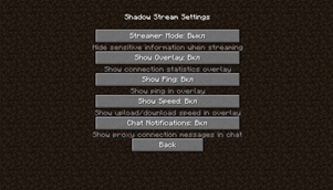 Settings menu