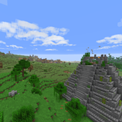Temple with village in the background