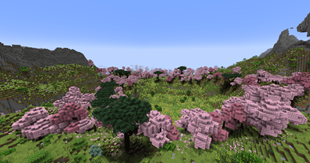 Lush scenery: ring of Cherry Grove around the Prairie, followed by Boskage on the mountains Slopes