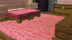 Close-up of bedroom with pink carpet