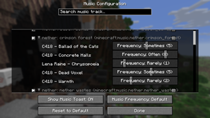 Screenshot of Mod Config screen