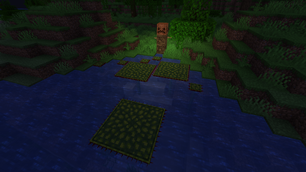 Giant Lily Pads next to a Totem in the Jungle.