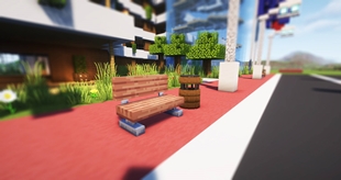 Bench and garbage can