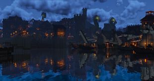 Viking Harbor At Night